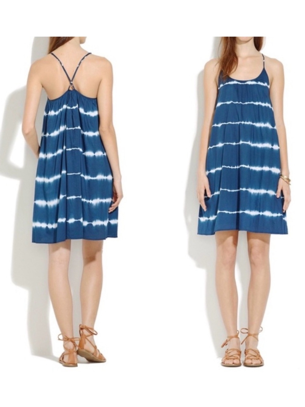 Madewell blue tie dye cyanotype mini dress - cross back tent dress - pockets